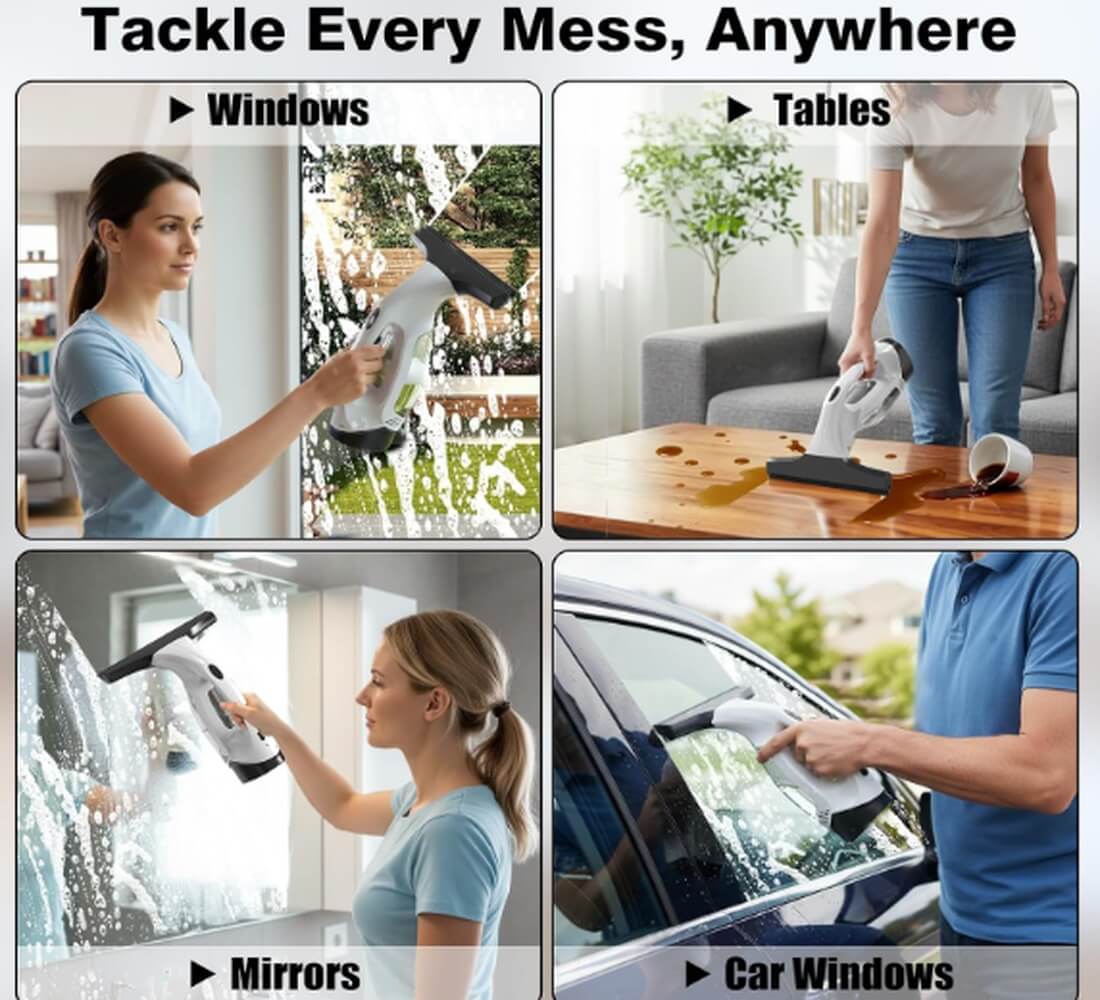 Window vacuum streak-free cleaning on windows, tables, mirrors and car windows